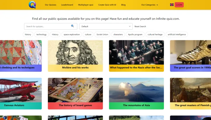 Screen Capture of the Infinite-quiz's website